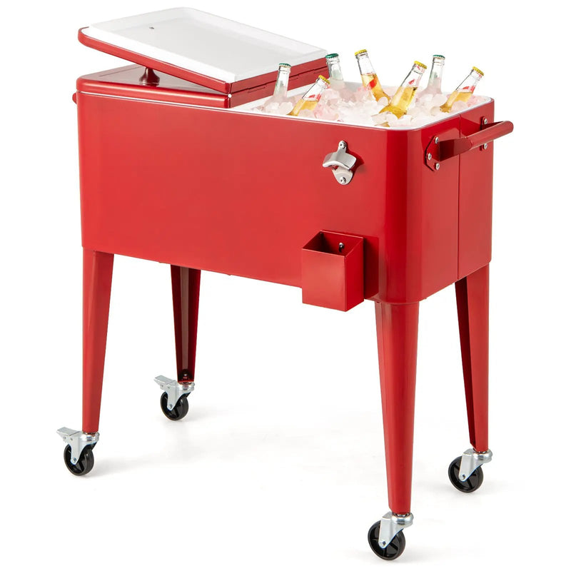Red Portable Outdoor Patio Cooler Cart by DirectDeals
