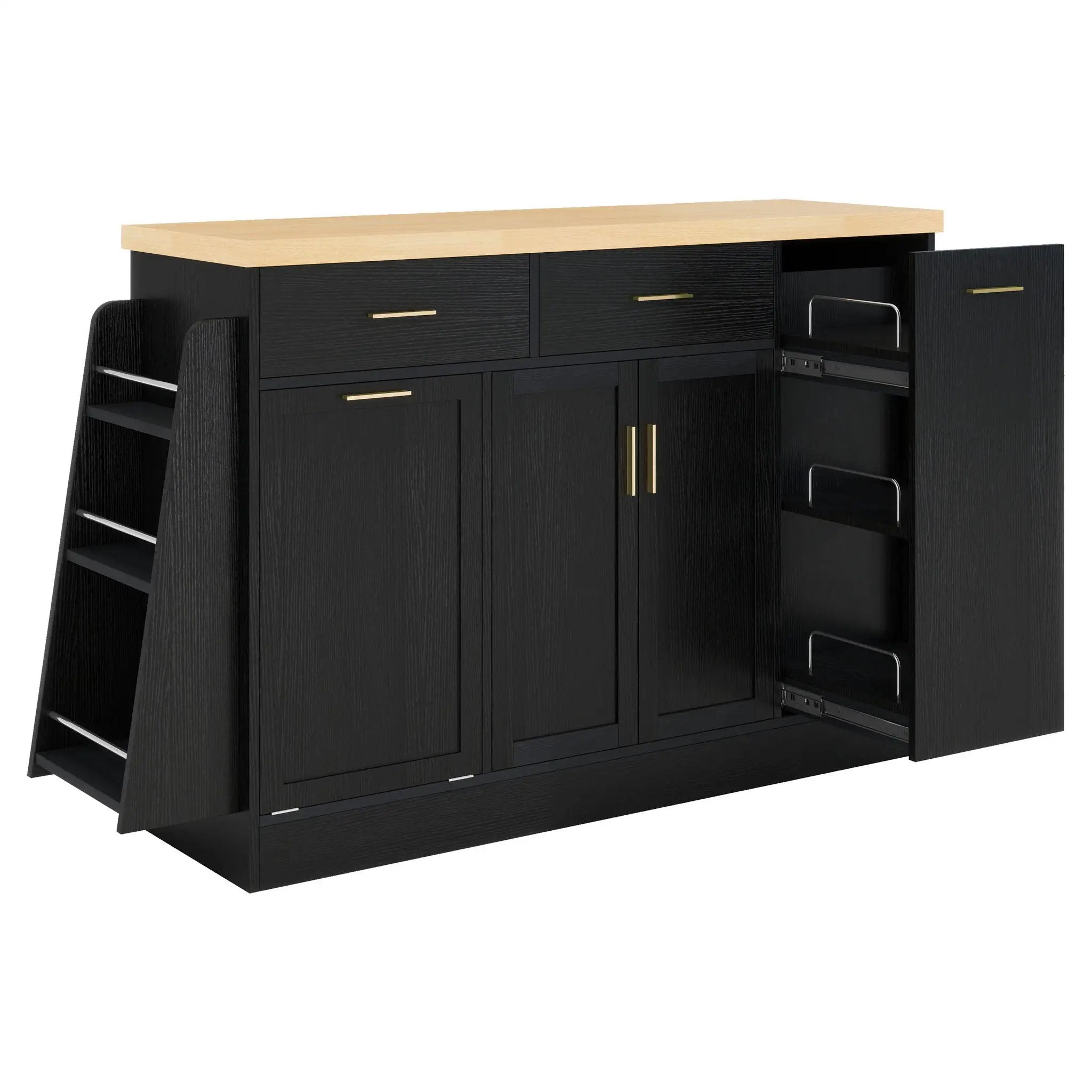 Kitchen Sideboard With Sliding Door Cabinet, 3 Tier Spice Rack