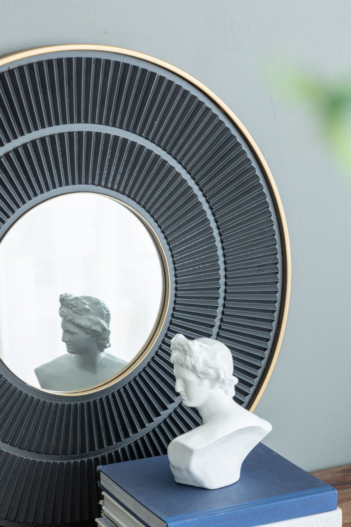 Round Wooden Wall Mirror with Iron Frame - Neutral Colorway, photo 3 of 21