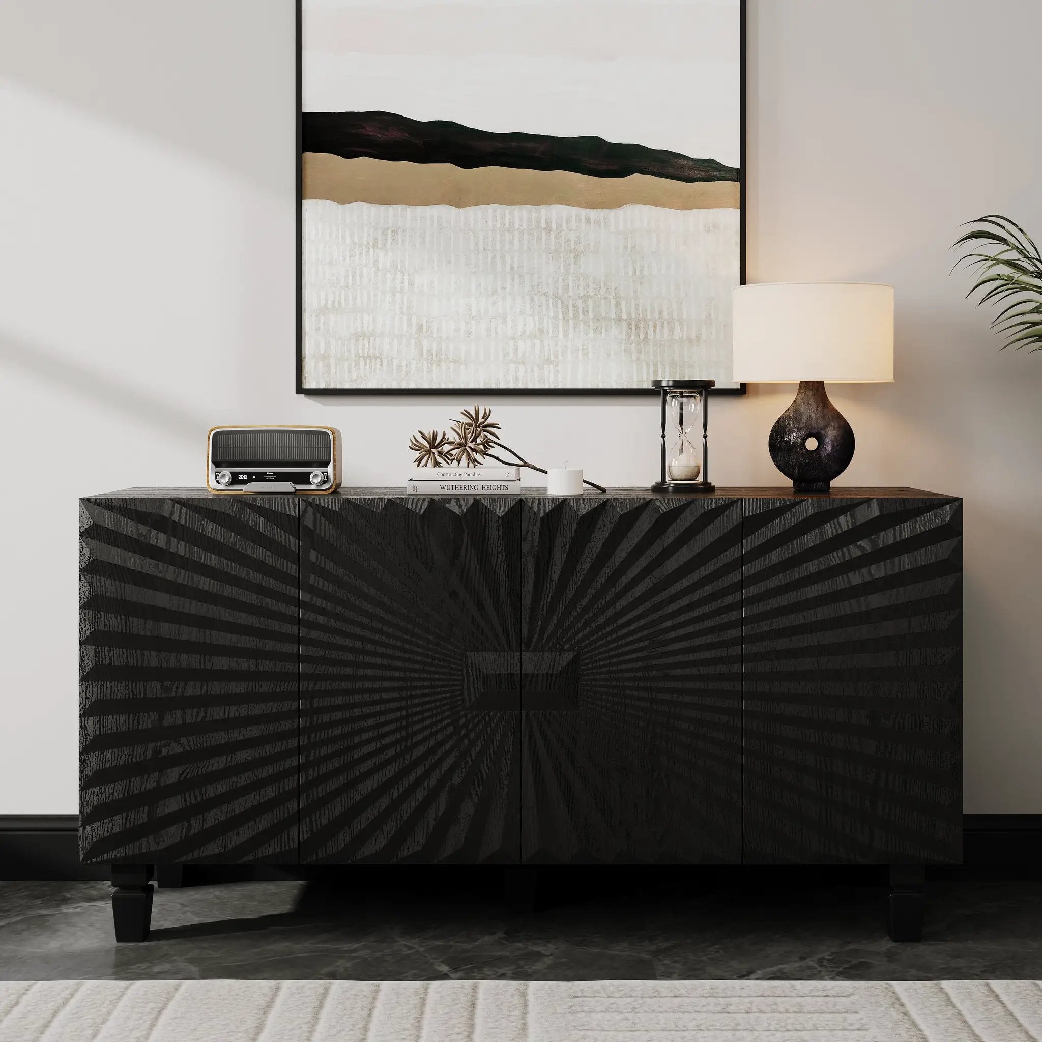 59'' Modern Buffet Sideboard with 4 Sunburst Doors by HouseOfZazla