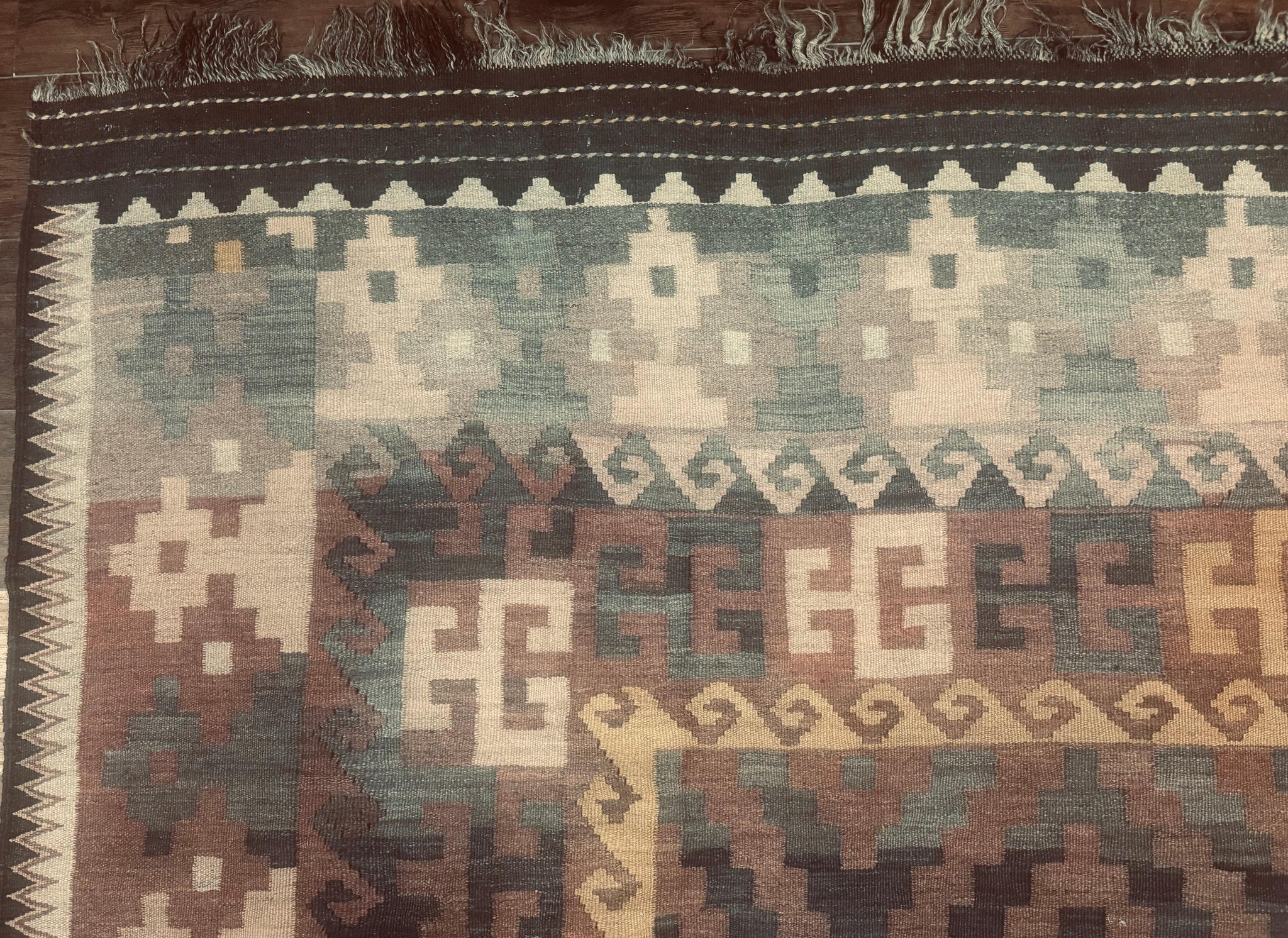 Antique Persian Tribal Kilim Rug 9x12, Zig Zag Pattern Kilim, Zarand Rug, Wool, Earth Tone Colors by Jewel Rugs