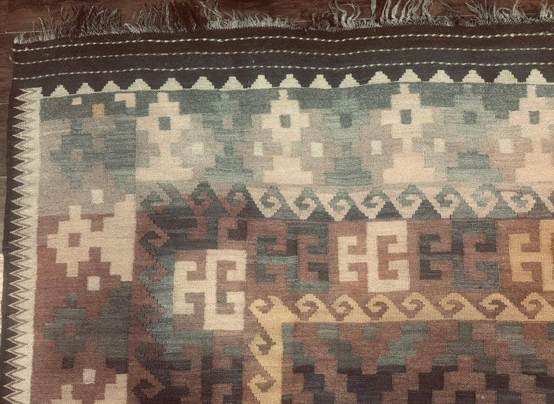 Antique Persian Tribal Kilim Rug 9x12, Zig Zag Pattern Kilim, Zarand Rug, Wool, Earth Tone Colors by Jewel Rugs