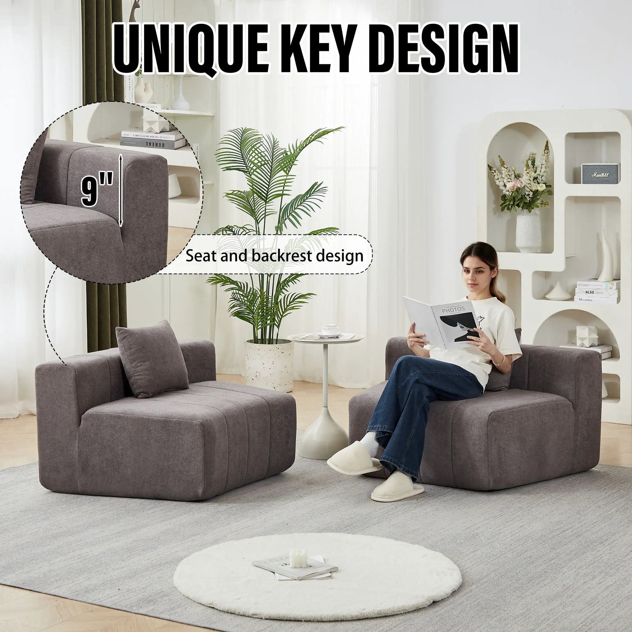 Curved Sectional Sofa With 2 Pillows For Living Room - Gray by HouseOfZazla