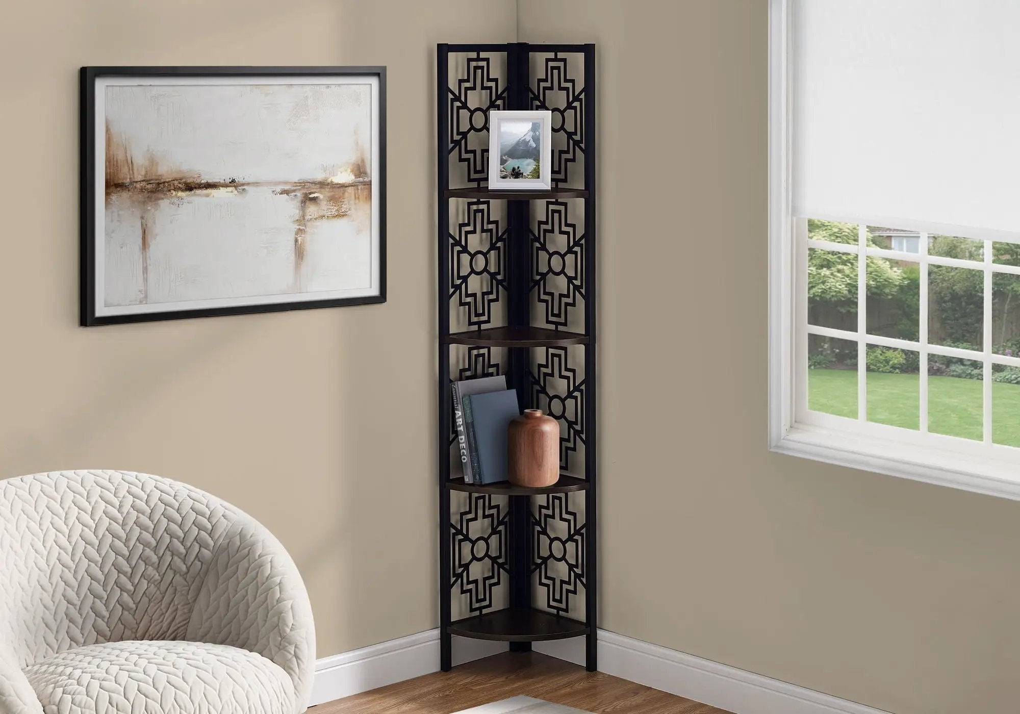 4 Tier Corner Bookshelf Bookcase for Office, Transitional Style by HouseOfZazla