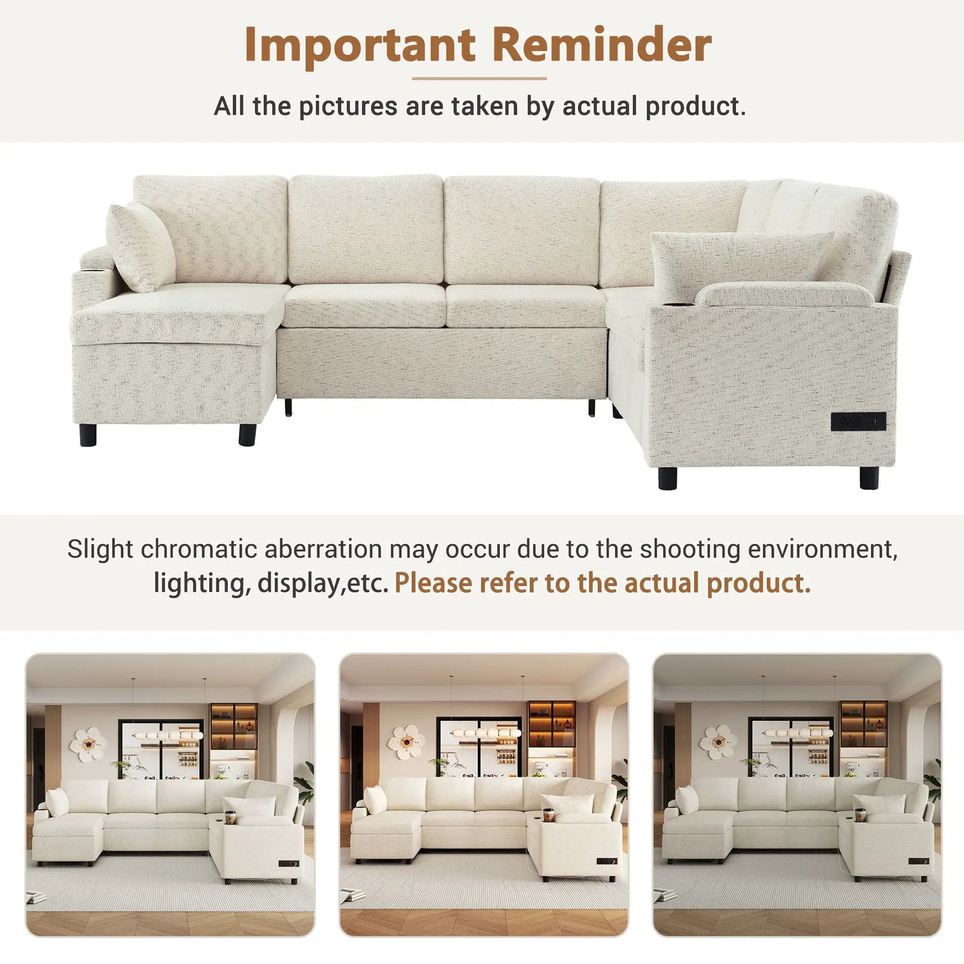 U-Shaped Sectional Sleeper Sofa With Ample Storage Space, 2 Cup Holders And Charging Ports For Living Room by HouseOfZazla