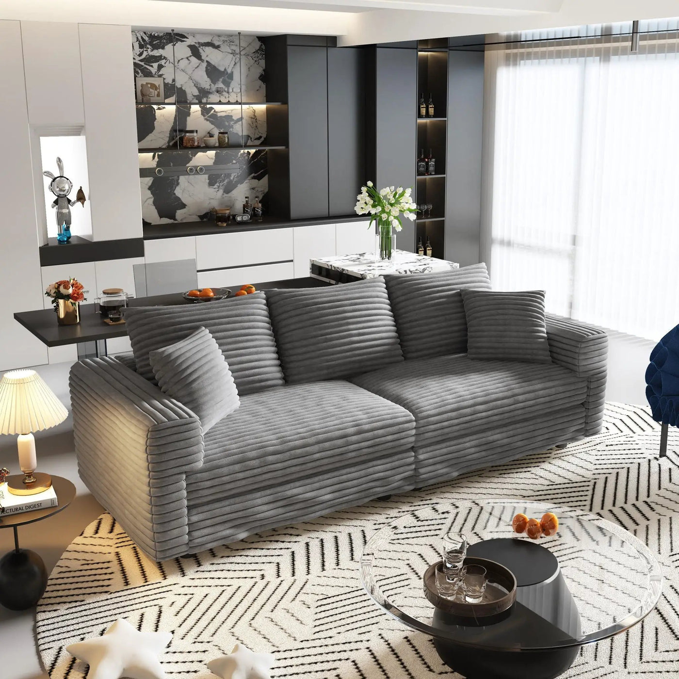 Deep Seat Convertible Sofa With Soft Pillows And Ottomans by HouseOfZazla