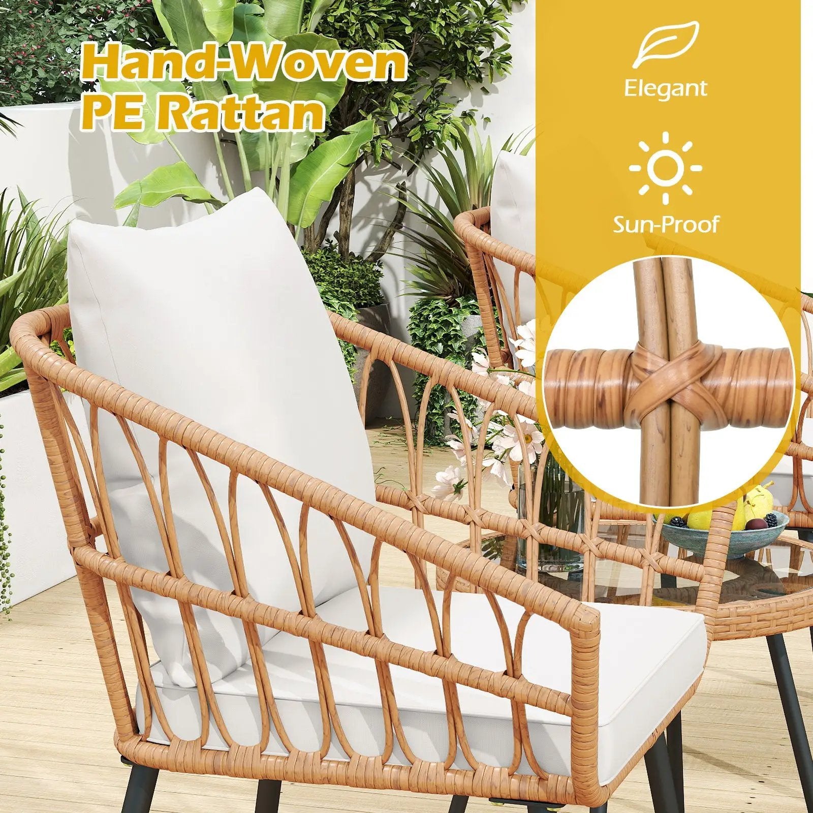 3 Piece Patio Bistro Set with Heavy Duty Metal Frame-Beige by DirectDeals