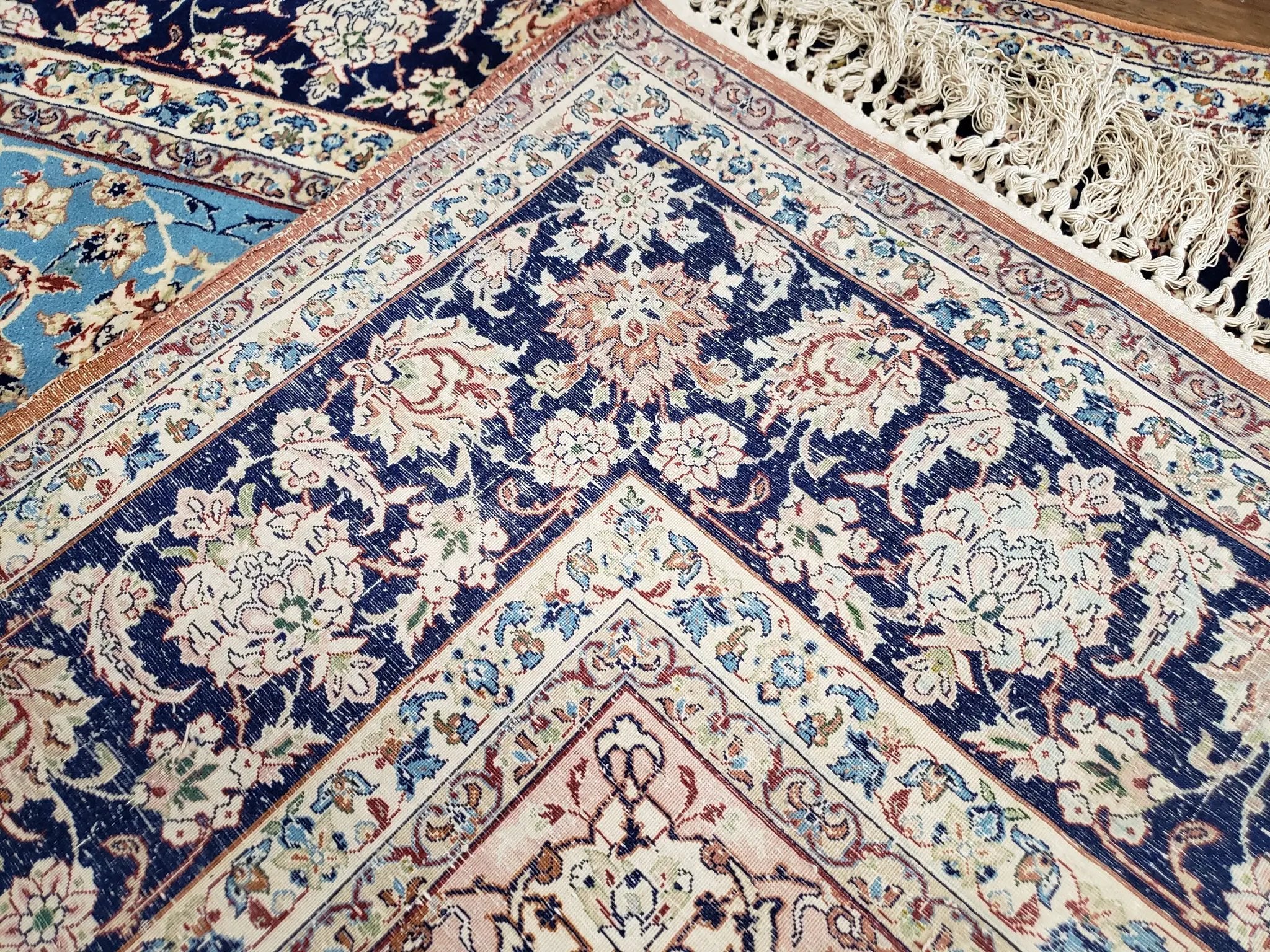 Persian Isfahan Rug, Kork Wool on Silk Foundation, Sky Blue, Hand-Knotted, 5' 1" x 7' 8" by Jewel Rugs