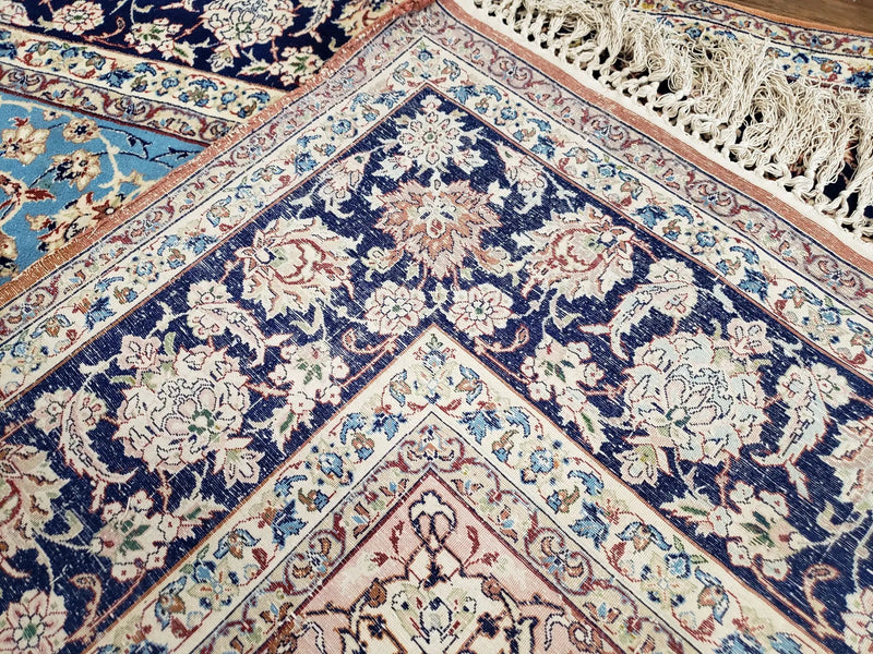 Persian Isfahan Rug, Kork Wool on Silk Foundation, Sky Blue, Hand-Knotted, 5' 1" x 7' 8" by Jewel Rugs