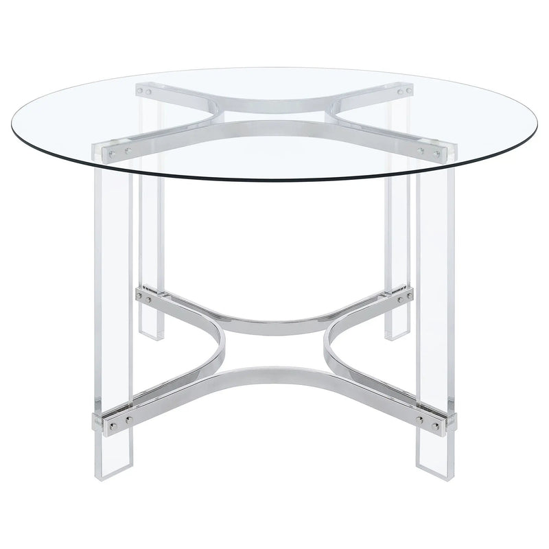 Keeling 47-inch Round Glass Top Acrylic Dining Table Chrome by Unique Piece Furniture