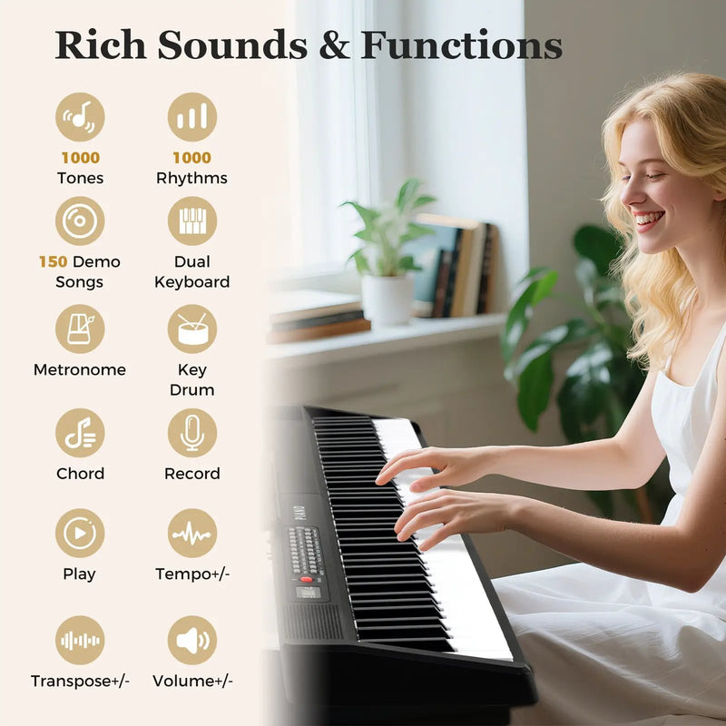 88 Key Foldable Piano Keyboard Portable Semi Weighted Electric Piano-Black by DirectDeals