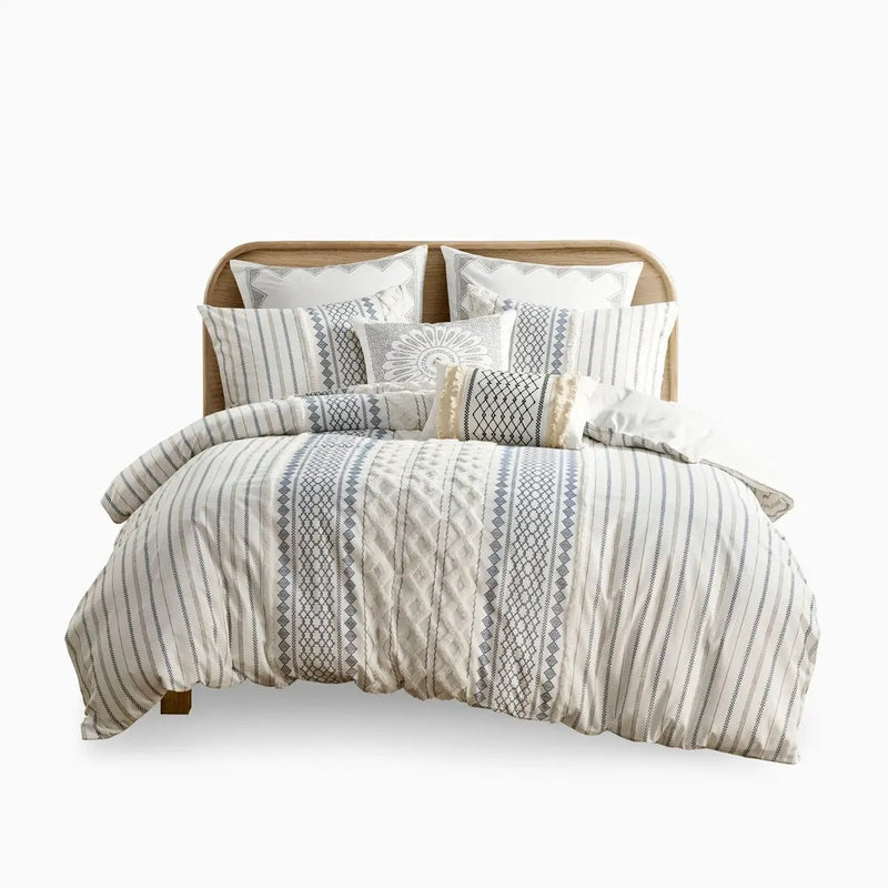 Full/Queen Cotton Printed Duvet Cover Set with Chenille by HouseOfZazla