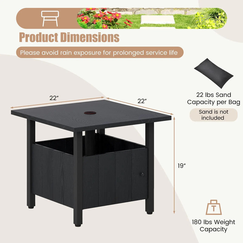 Outdoor Side Table with 1.89" Umbrella Hole Patio Umbrella Table Base Stand-Black by DirectDeals