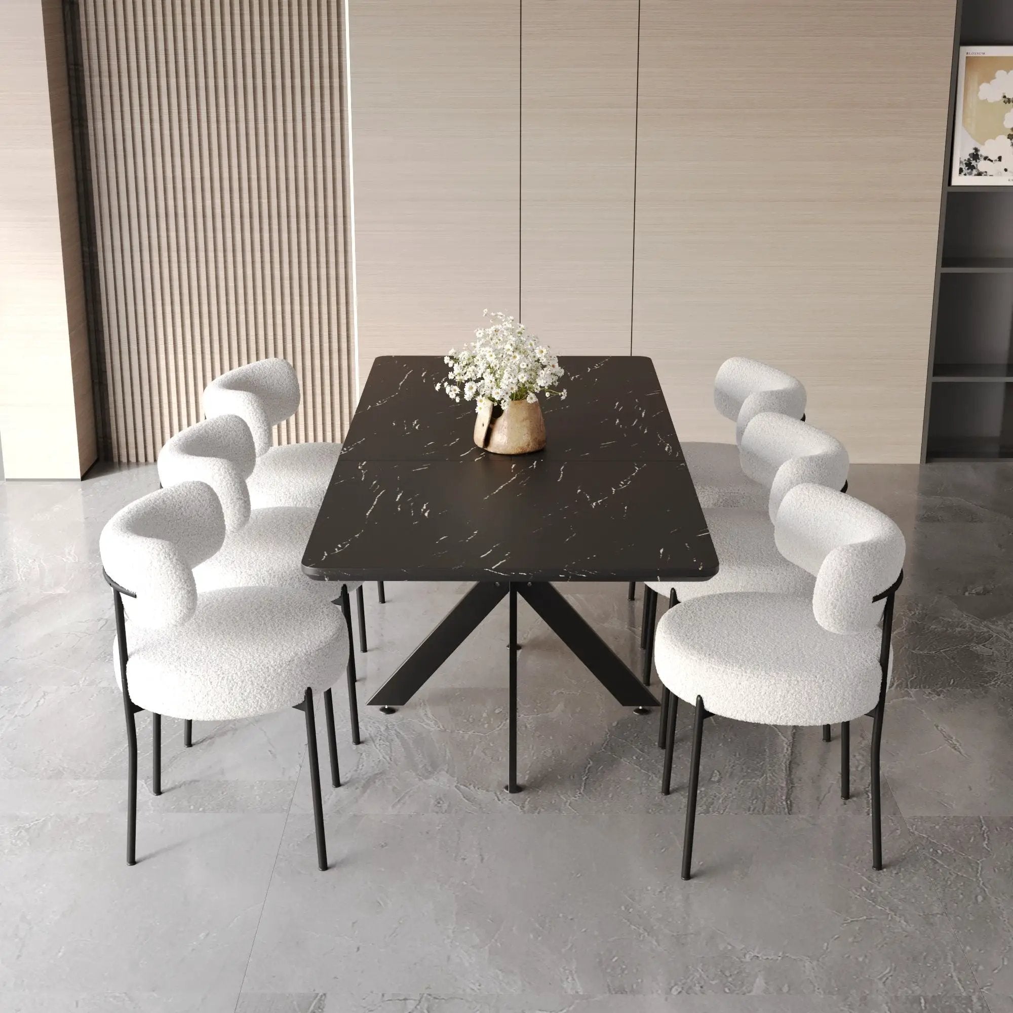 Extendable Dining Table Set With Curved Backrest Upholstered Chairs by Unique Piece Furniture