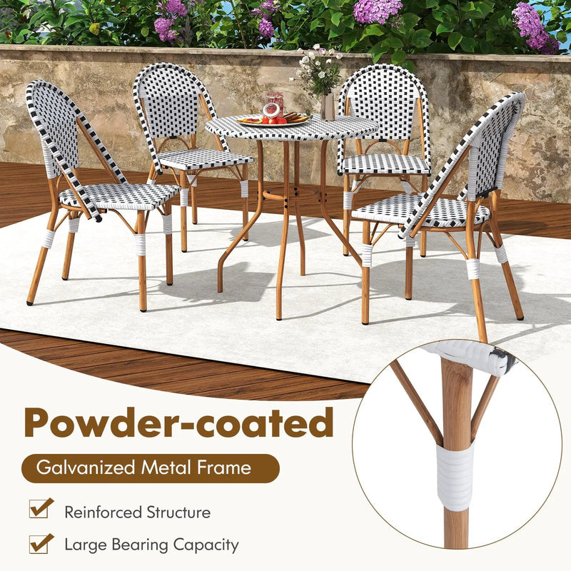 3 Piece French Bistro Table Chair Set with Outdoor Wicker Round Table and 2 Dining Chairs by DirectDeals