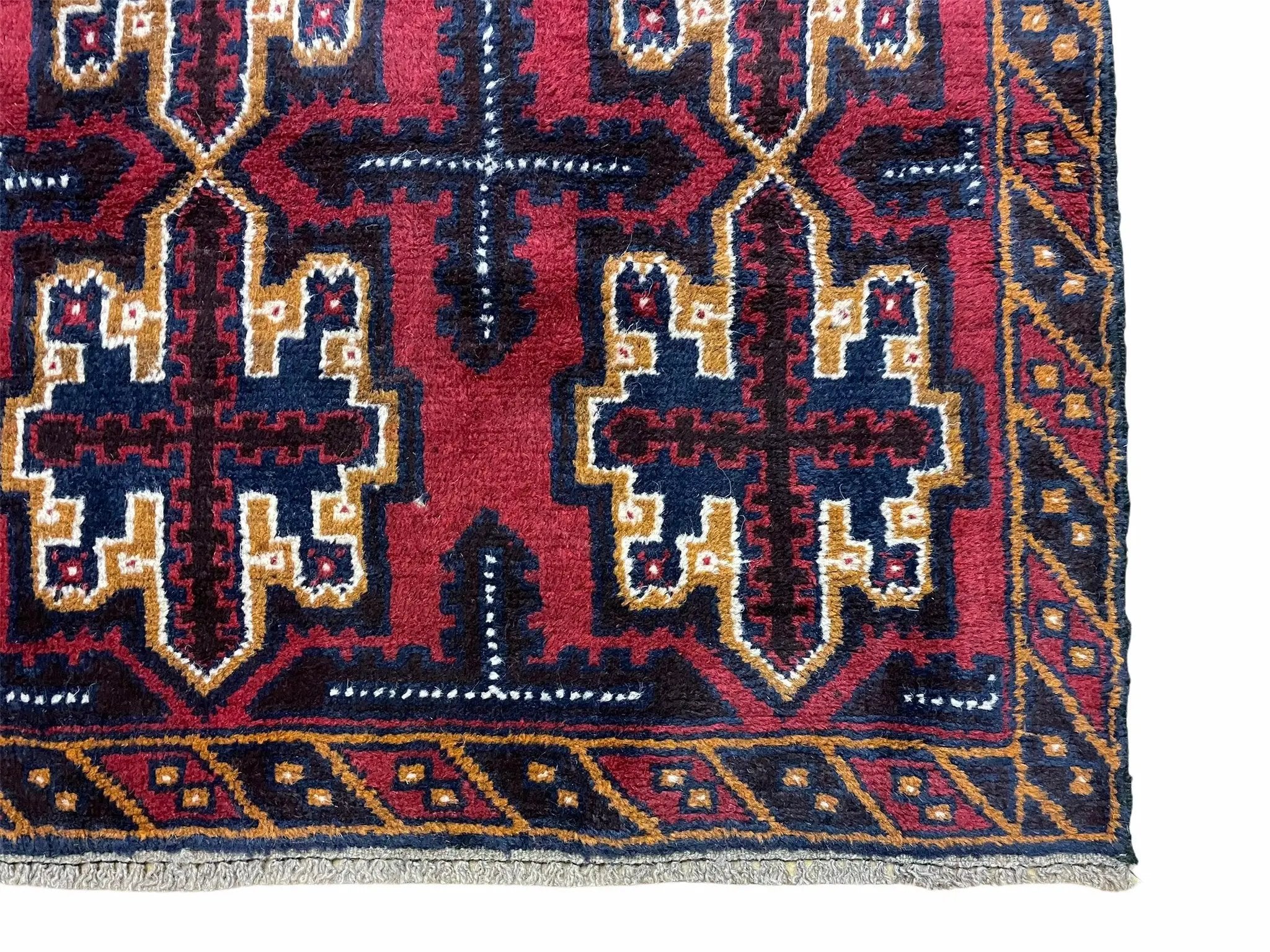 2' 7" X 4' 6" Vintage Handmade Tribal Wool Rug Balouchi Rug Afghan Rug Red Blue by Jewel Rugs