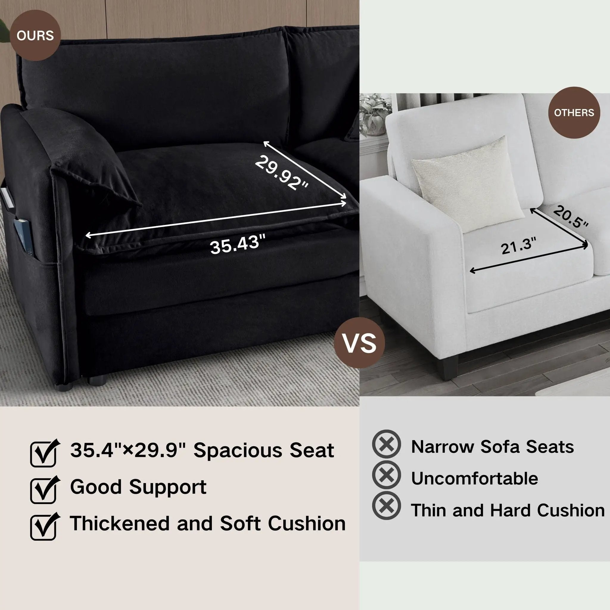 Modern Comfy Deep Seat Modular Sectional Sofa Cloud Couch With Ottoman