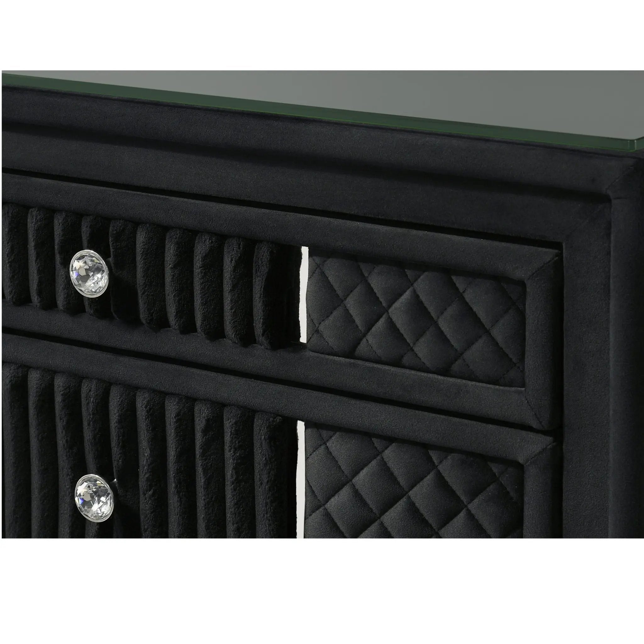 1 Piece Nightstand Upholstery Textured Look Luxurious Feel Drawer Fronts Crystal Style Knobs - Black by Unique Piece Furniture