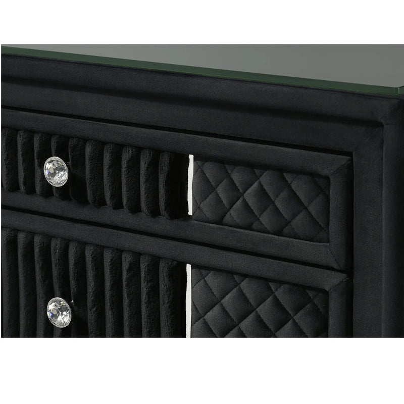 1 Piece Nightstand Upholstery Textured Look Luxurious Feel Drawer Fronts Crystal Style Knobs - Black by Unique Piece Furniture