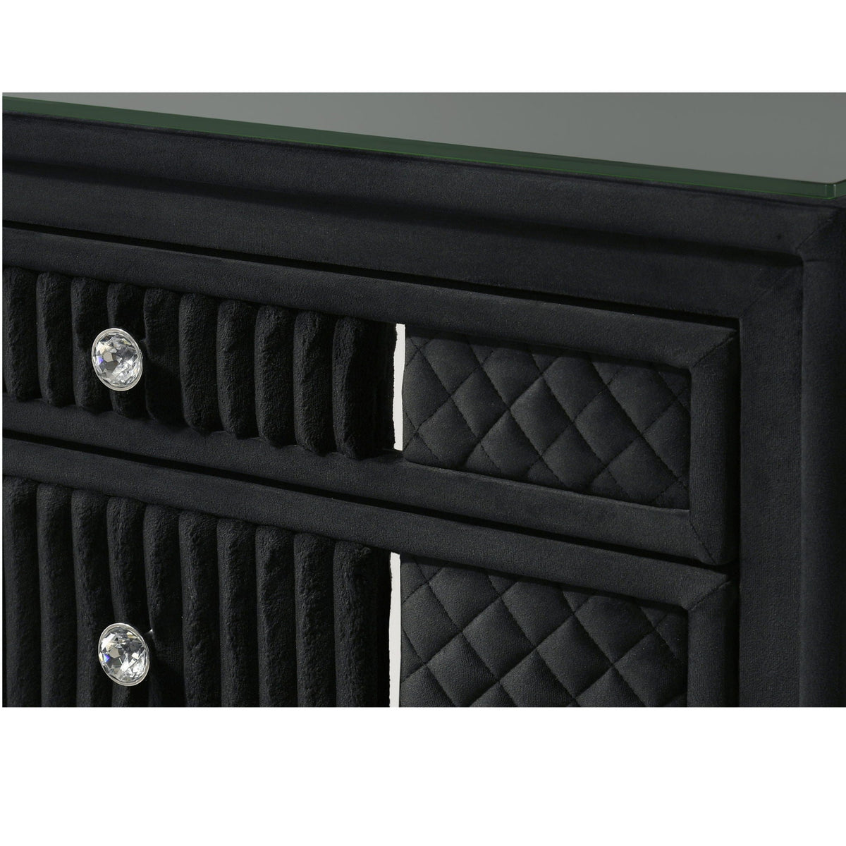 Black Upholstered Nightstand with Crystal Knobs – Luxurious Storage, photo 2 of 7