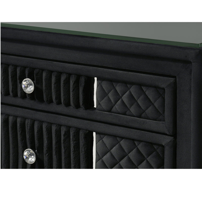 Black Upholstered Nightstand with Crystal Knobs – Luxurious Storage, photo 2 of 7