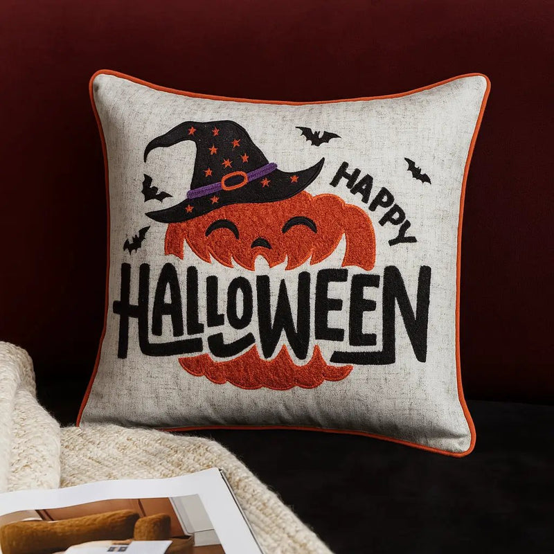 Embroidered Halloween Pumpkin Accent Pillow by HouseOfZazla