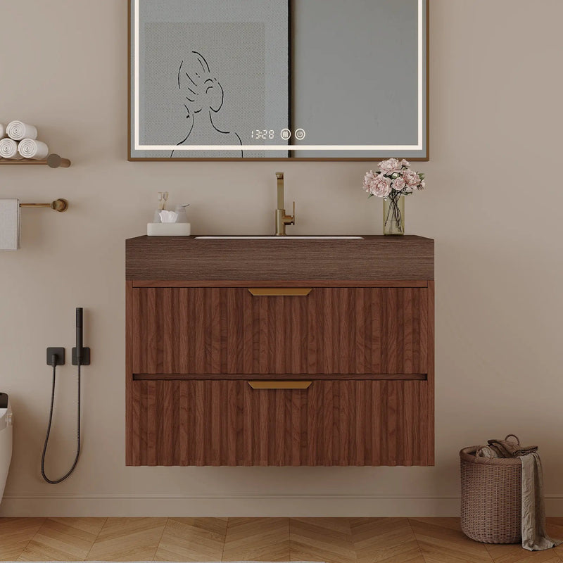 30" Modern Floating Bathroom Vanity with Seamless Sintered Stone Top by HouseOfZazla