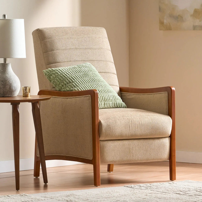 Mid Century Modern Fabric Channel Stitch Wood Pushback Recliner by Unique Piece Furniture