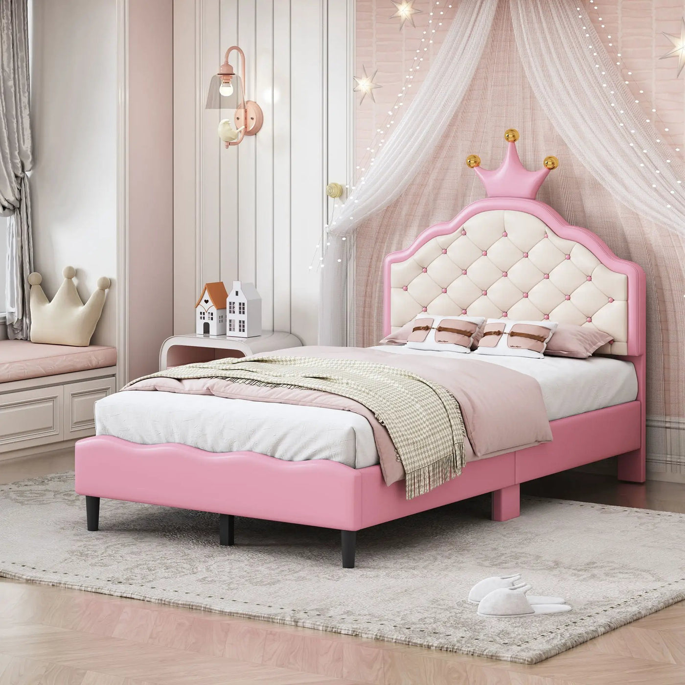 Lovely Crown Fantasy Princess Bed With Tufted Headboard by Unique Piece Furniture