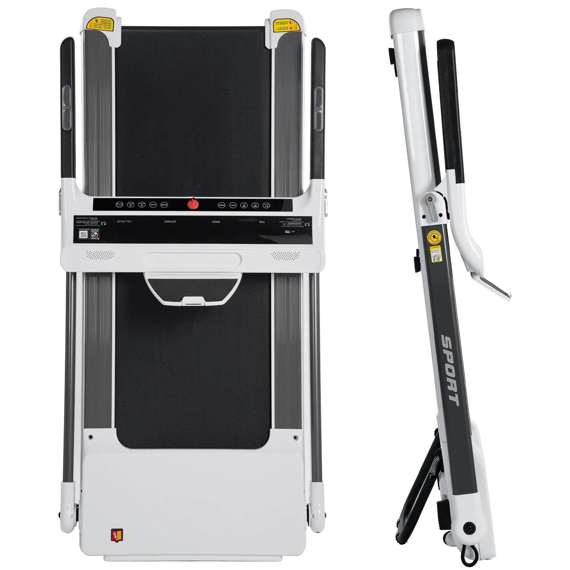 Portable Compact Treadmill, Electric Motorized 3.5Hp, 14Km / H, Medium Running Machine Motorised Gym 330Lbs, Foldable For Home Gym Fitness Workout Jogging Walking, Bluetooth Speaker App Fitime - White by HouseOfZazla