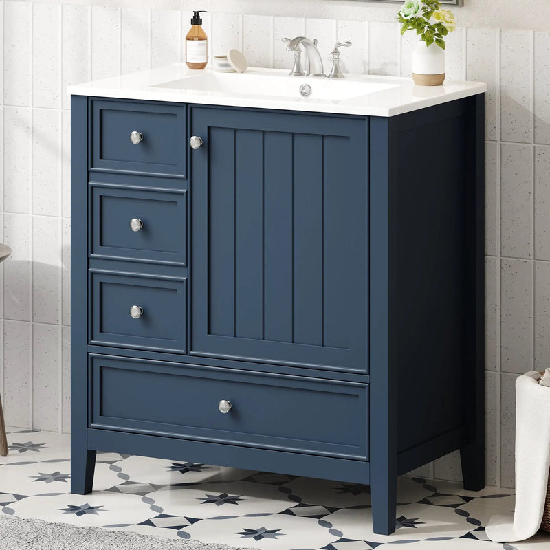 30" Bathroom Vanity with Sink, One Cabinet and Three Drawers by HouseOfZazla