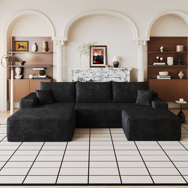 107"Cloud Sectional Sofa with 1 Ottoman,Modern Minimalist Upholstered Couches,Comfort U Shaped Sofa for Living Room,Deep Seat Corner Couch,No Assembly Required (Plush Corduroy Fabric)
