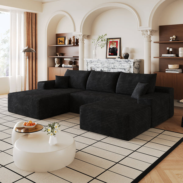 107"Cloud Sectional Sofa with 1 Ottoman,Modern Minimalist Upholstered Couches,Comfort U Shaped Sofa for Living Room,Deep Seat Corner Couch,No Assembly Required (Plush Corduroy Fabric), photo 2 of 8