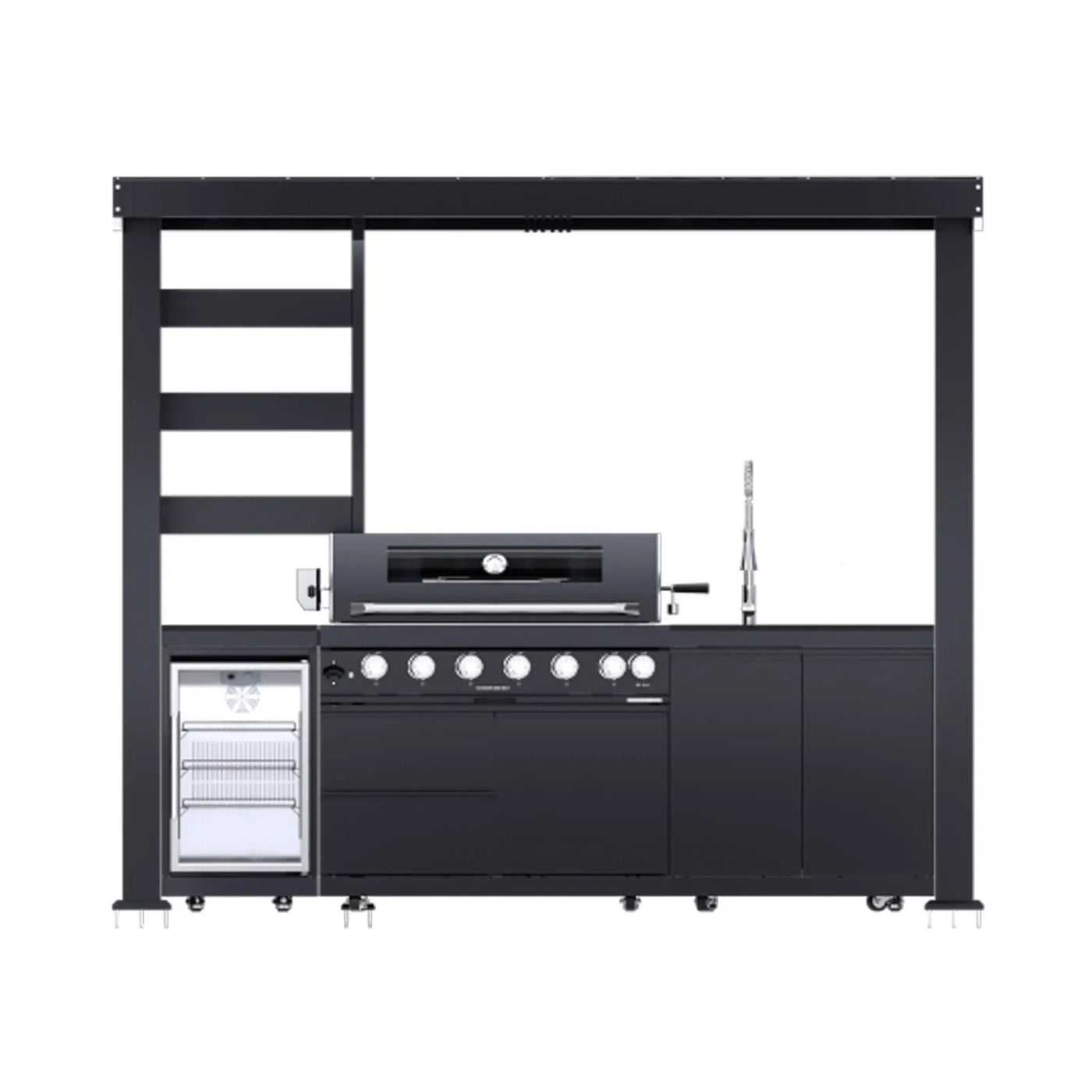 Castelle Flame Blaze 108-Inch 6-Burner 85K BTU Deluxe Stainless Steel Liquid Propane Outdoor Kitchen Grill Island With Wine Cooler, Rotisserie, Cabinets, And Granite Countertops (SAK58310) by SAKSBY WHOLESALE