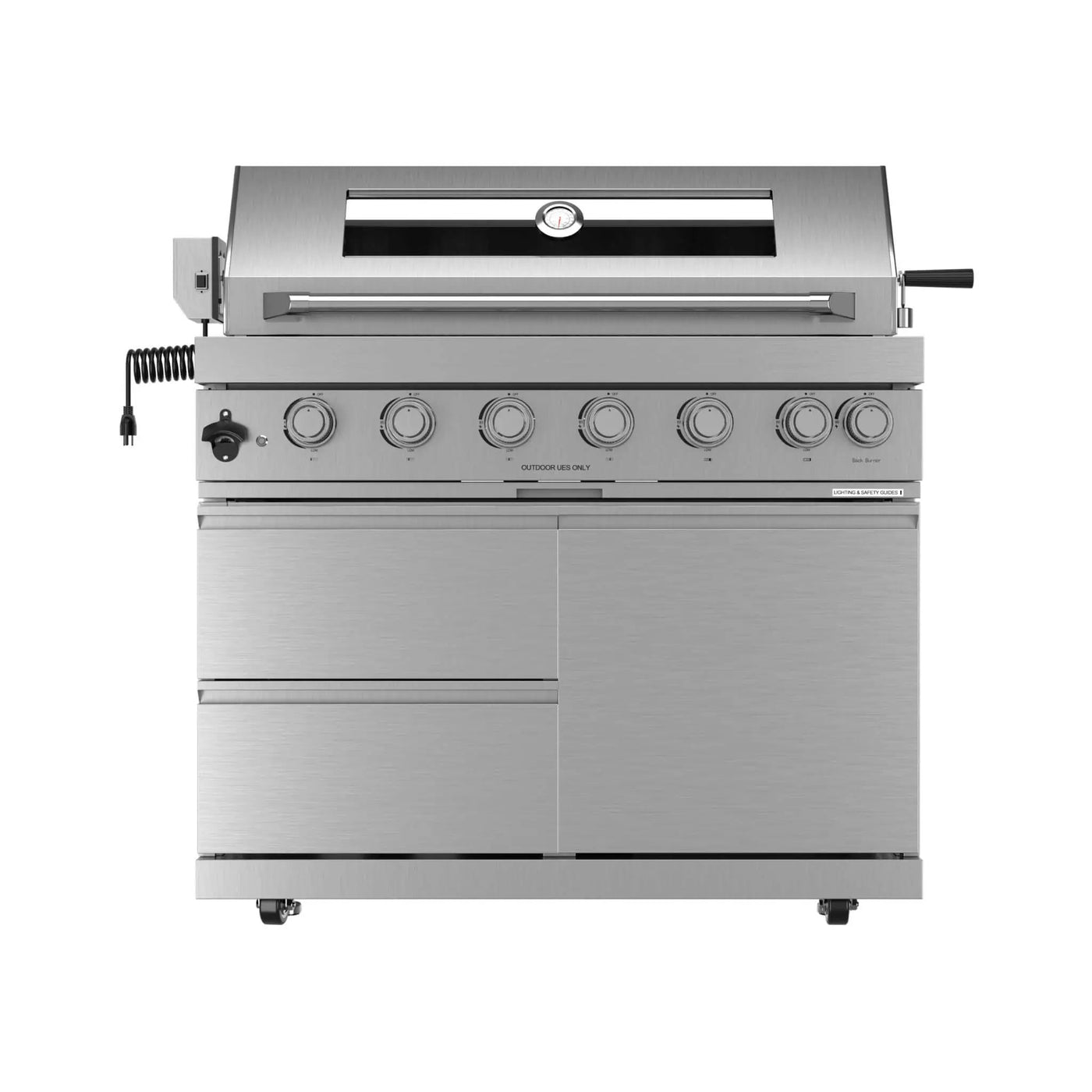 Castelle Flame Blaze 108-Inch 6-Burner 85K BTU Deluxe Stainless Steel Liquid Propane Outdoor Kitchen Grill Island With Wine Cooler, Rotisserie, Cabinets, And Granite Countertops (SAK58310) by SAKSBY WHOLESALE