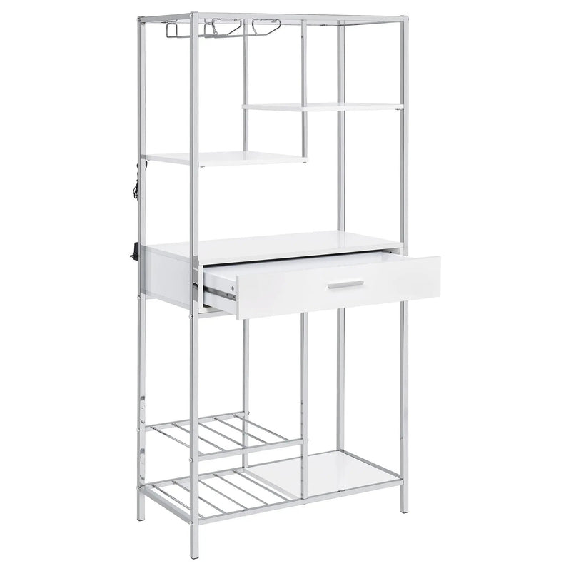 Draper - 5 Shelf LED Wine Cabinet With Pull Out Drawer - Gloss White