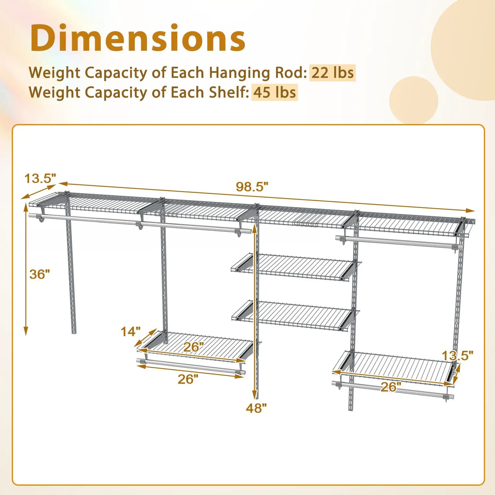4-8 Feet Closet Organizers and Storage System with Hanging Rod for Laundry Bedroom by DirectDeals