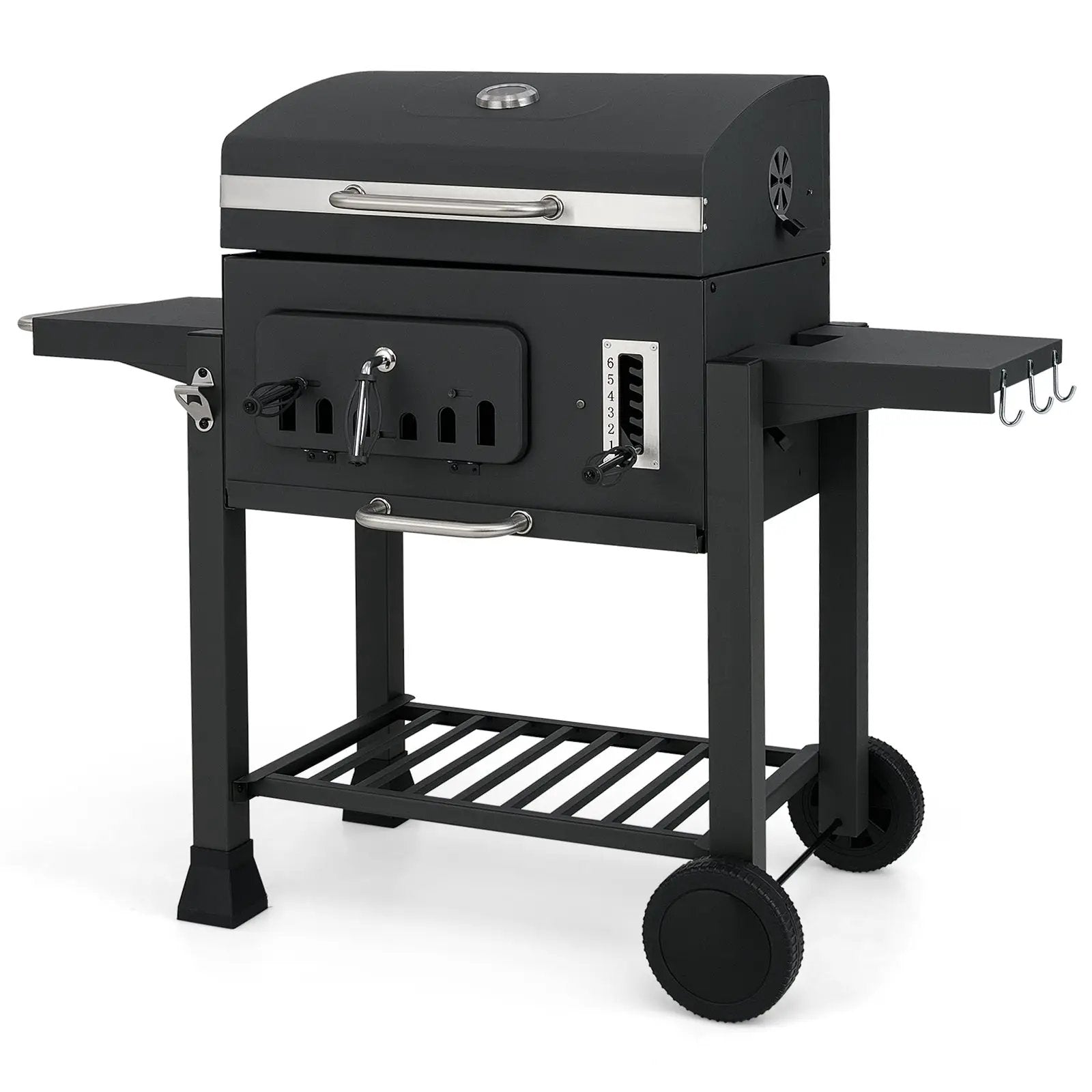 24-Inch Barrel Charcoal Grill with 2 Folding Side Tables and 544 sq.in Cooking Area by DirectDeals
