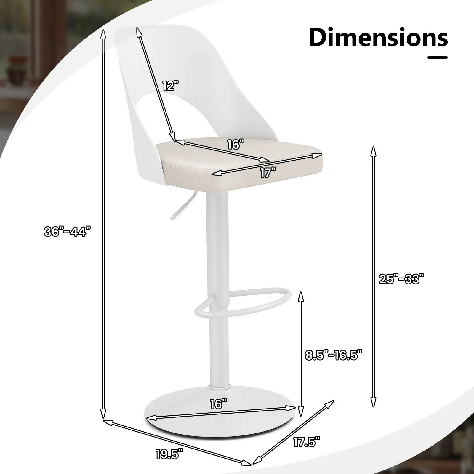 Bar Stools Set of 2 with Enlarged PU Leather Seat and Footrest by DirectDeals