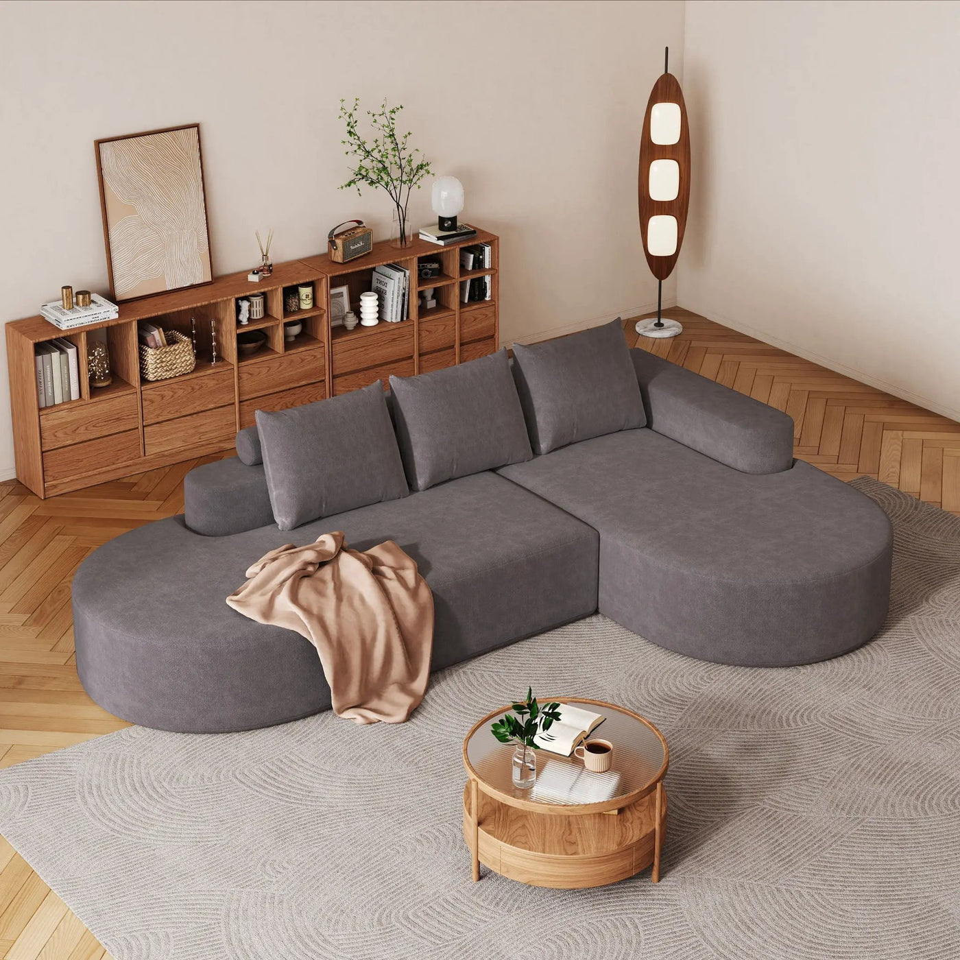 Modern Curved Sofa, L-Shaped Modular Sectional Set With 3 Pillows by HouseOfZazla