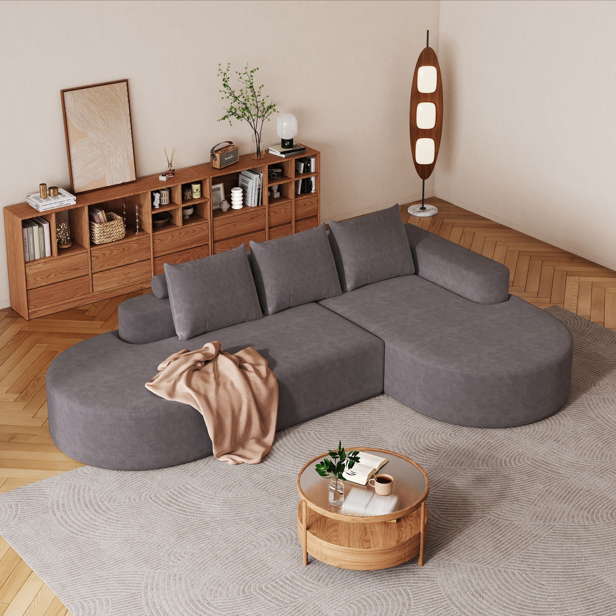 Modern Curved Sofa, L-Shaped Modular Sectional Set With 3 Pillows by HouseOfZazla