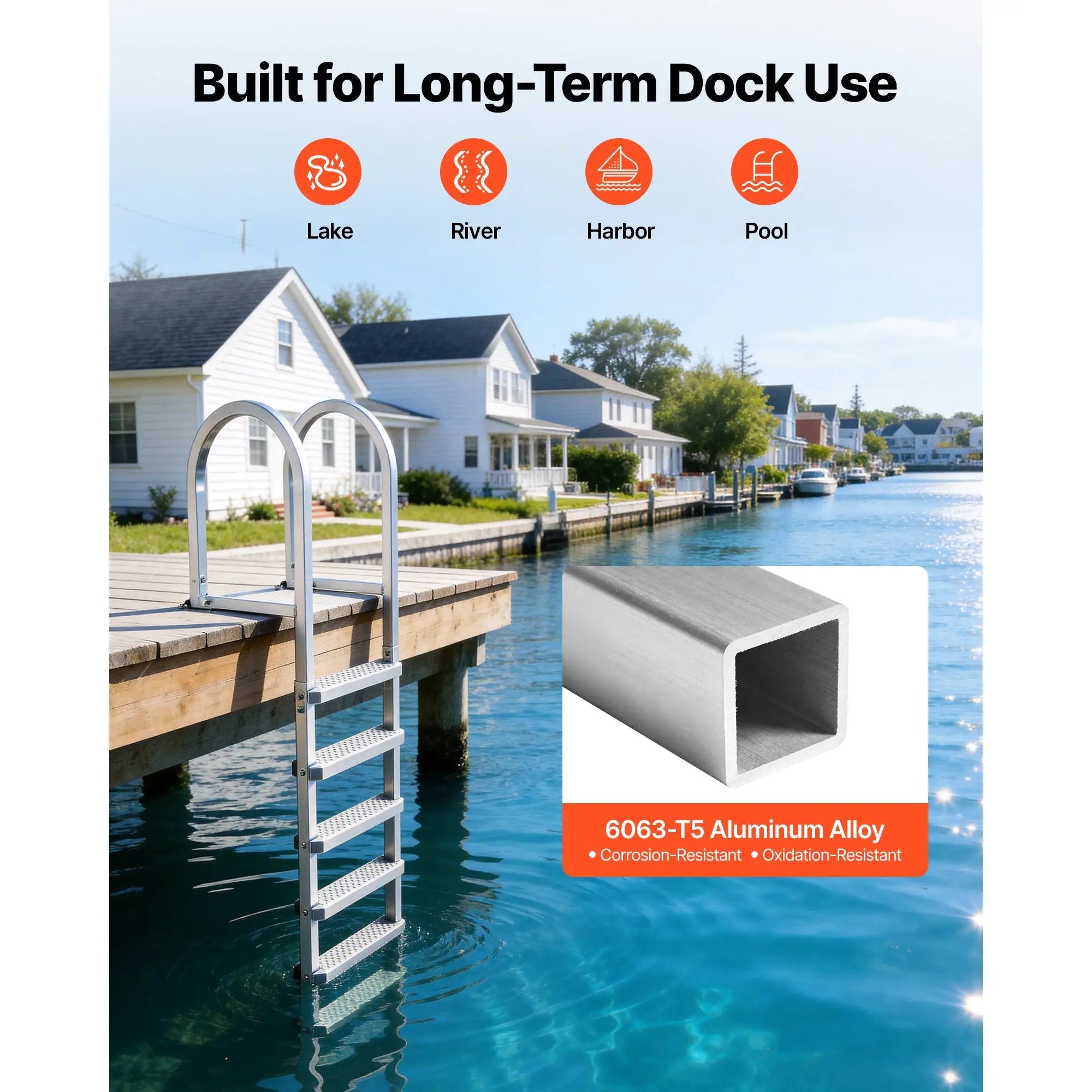 Removable Dock Ladder, 5 Steps, Aluminum Alloy Pontoon Boat Swim Ladder by HouseOfZazla