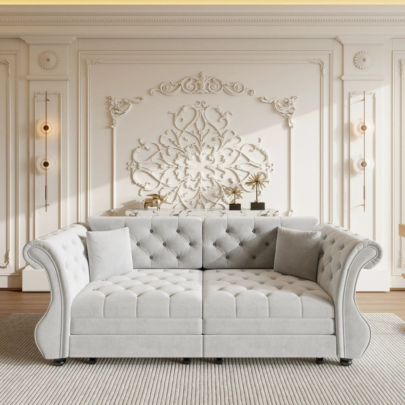 Oversized Chesterfield Pull Out Sofa Bed, Roll Arm Couch With Flower Tufting For Living Room by HouseOfZazla