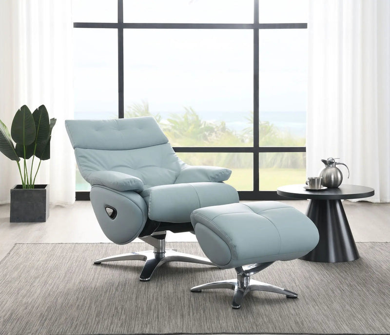 Janella - Top Grain Leather Accent Chair With Swivel & Ottoman - Baby Blue by Unique Piece Furniture