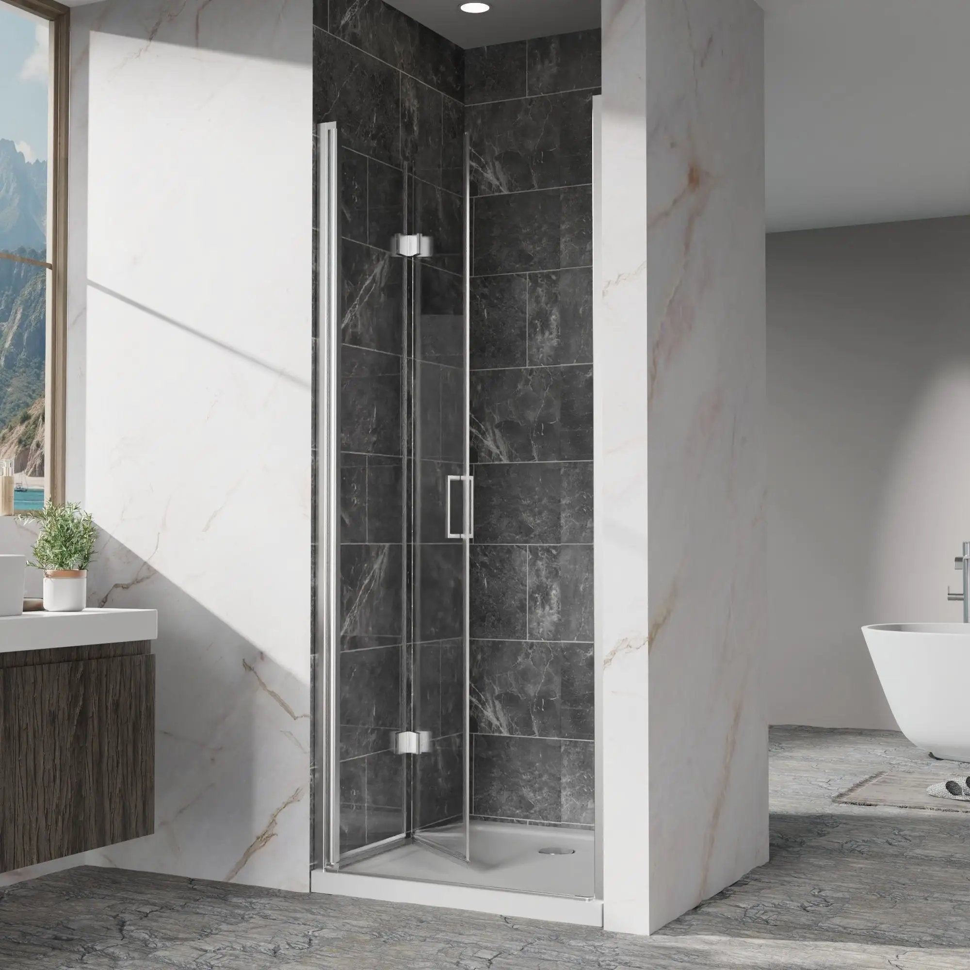 Frameless Bi Fold Shower Doors 30" W X 72" H - Chrome by HouseOfZazla
