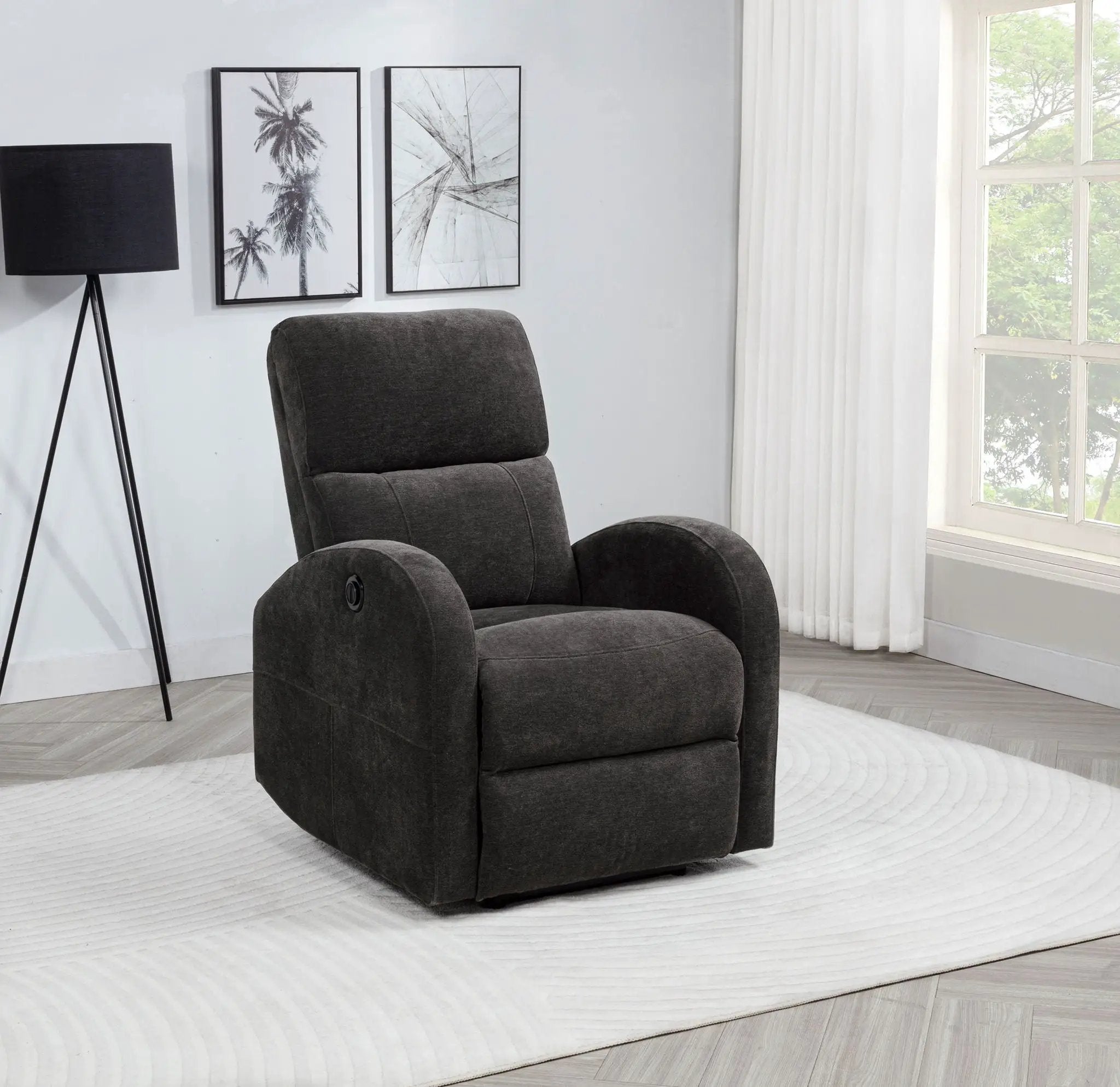 Grant Fabric Upholstered Power Recliner Chair Charcoal Grey by Unique Piece Furniture