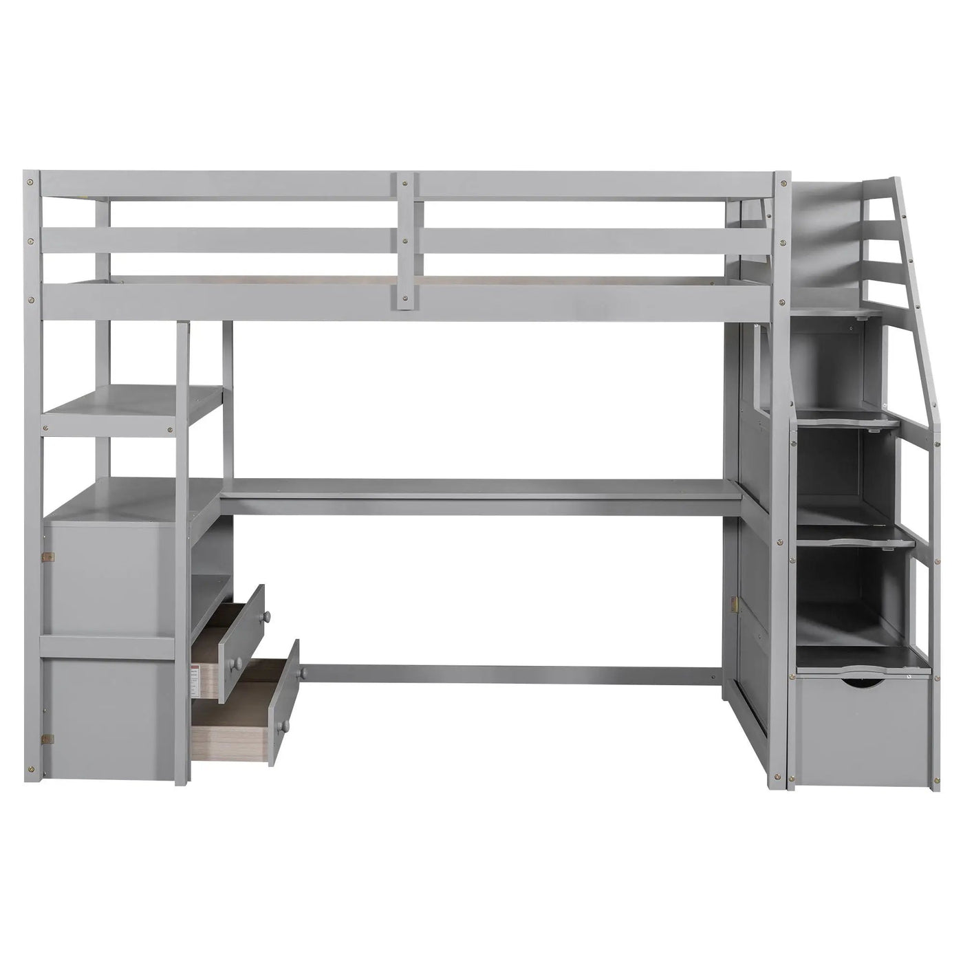 Loft Bed With Desk, Shelves, 2 Drawers, Storage Staircase by Unique Piece Furniture