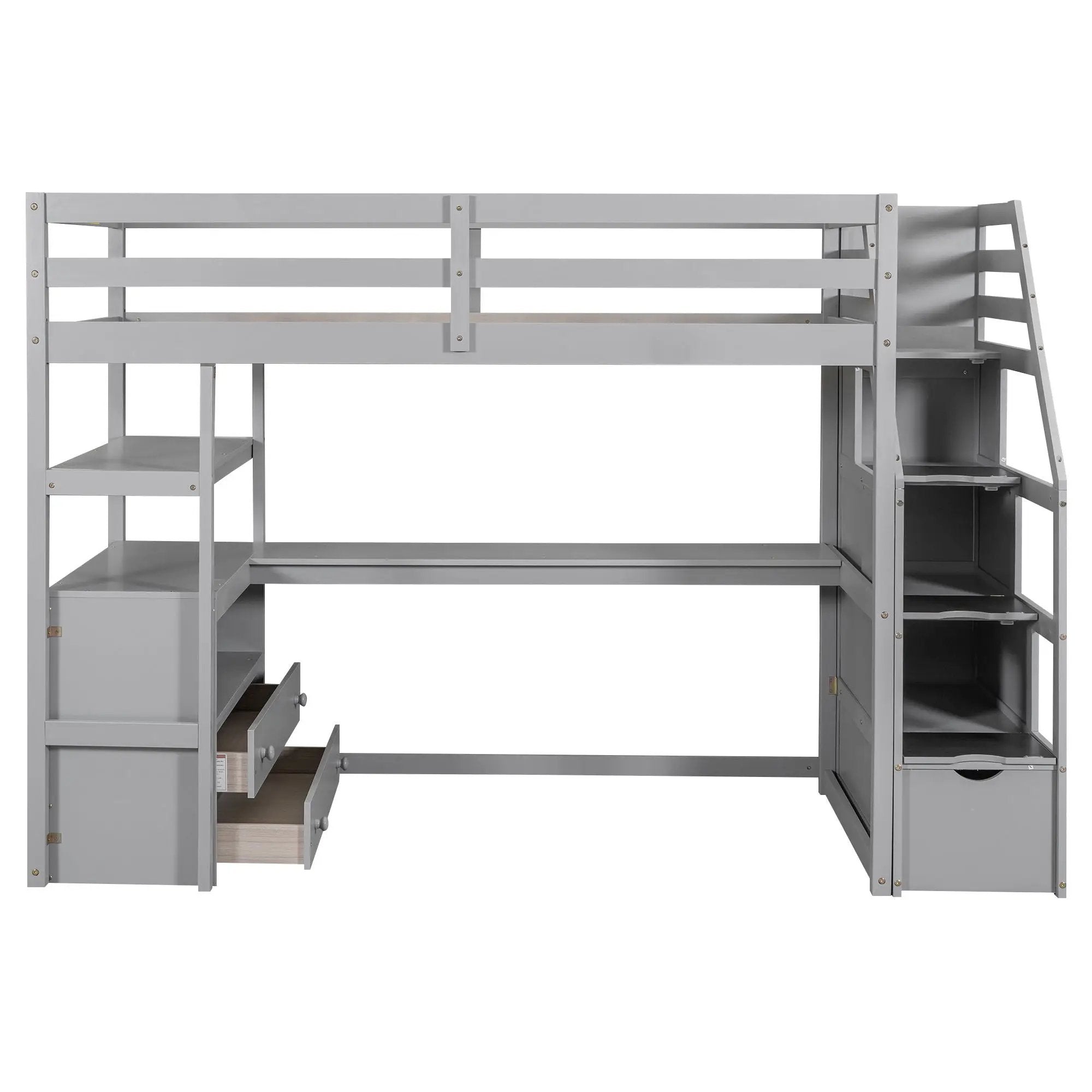 Loft Bed With Desk, Shelves, 2 Drawers, Storage Staircase by HouseOfZazla