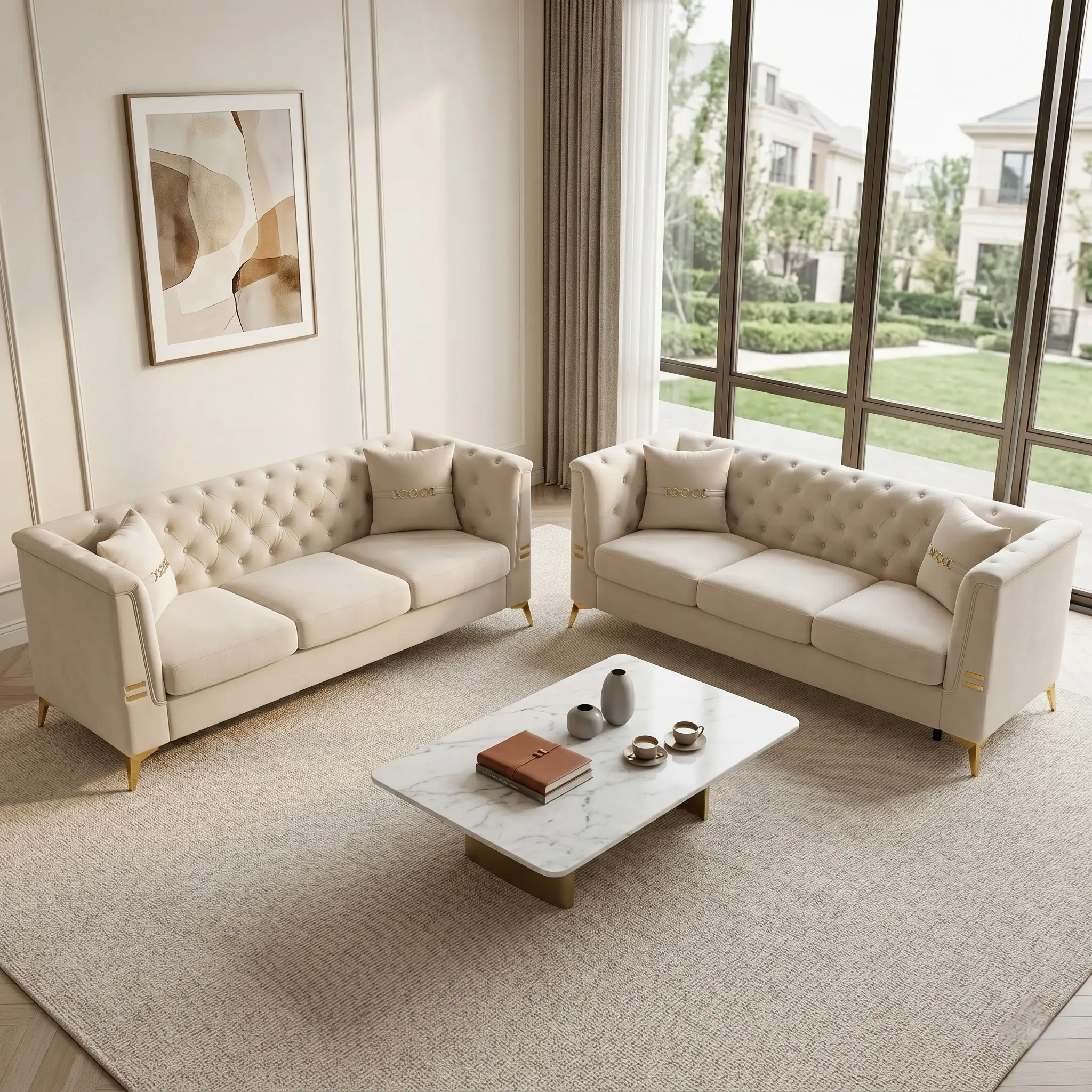 FX-P83-2PC Modern Velvet Upholstered Sofa Set of 2 by HouseOfZazla