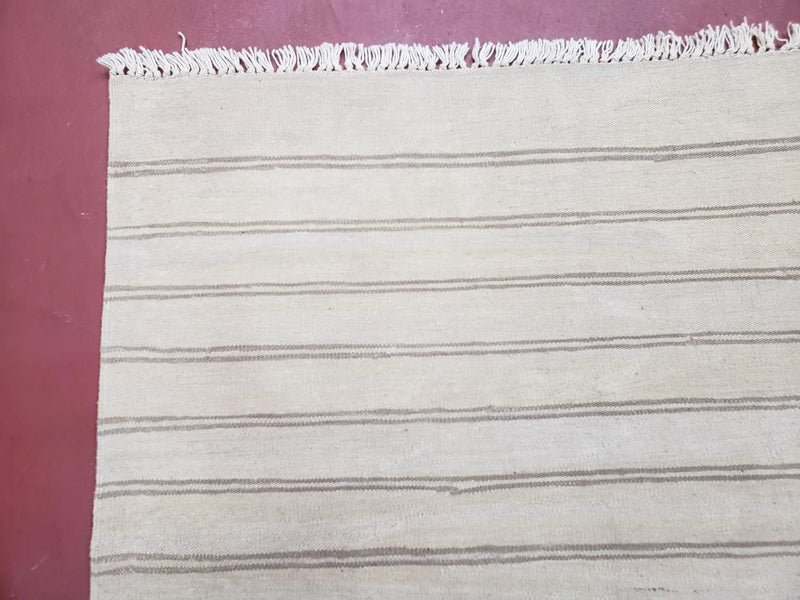 New Striped Turkish Kilim Area Rug 4x6 ft, Hand-Knotted, Wool, Light Gray, Earth Tone Decor, Flatweave Kilim, Two Toned Rug, Southwestern by Jewel Rugs